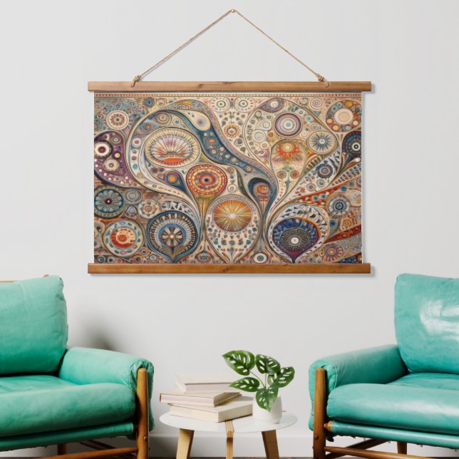 Boho and Folk Art Fusion Wall Hanging Tapestry (Living Room)