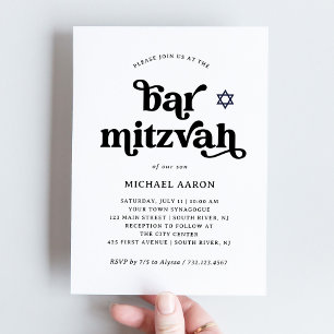 Boho and Retro Black and White   Bar Mitzvah Invitation
