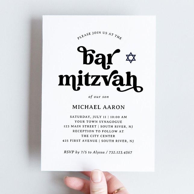Boho and Retro Black and White | Bar Mitzvah Invitation (Creator Uploaded)