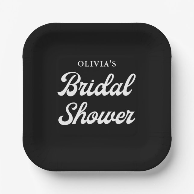 Boho and Retro Black | Bridal Shower  Paper Plate (Front)