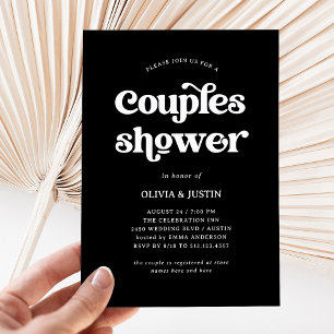 Boho and Retro Black Couples Shower Invitation