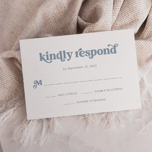 Boho and Retro Dusty Blue and White RSVP Card