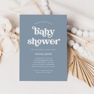 Boho and Retro Dusty Blue Baby Shower Invitation