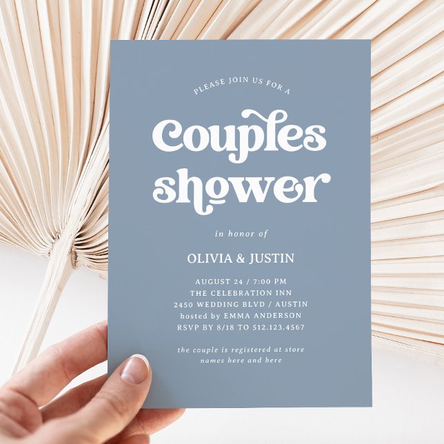 Boho and Retro Dusty Blue | Couples Shower Invitation (Creator Uploaded)