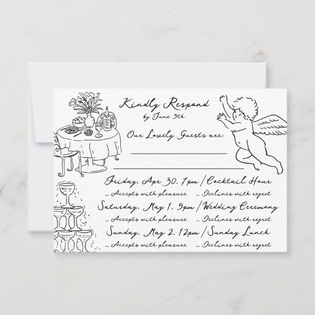 Boho Angel Doodle Hand Drawn Simple Multi Event RSVP Card (Front)
