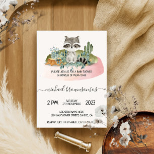 Boho Animal Racoon Tropical Baby Shower Invitation