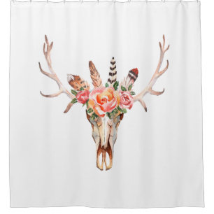 BoHo Animal Skull Watercolor Roses Bah Shower Curtain