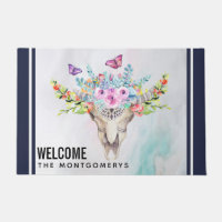 Boho Animal Skull with Butterflies and Flowers