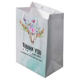 Boho Animal Skull with Butterflies and Flowers Medium Gift Bag