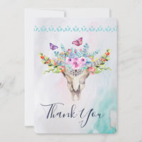 Boho Animal Skull with Butterflies and Flowers