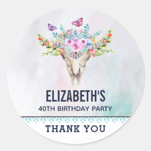 Boho Animal Skull with Butterflies Birthday Classic Round Sticker