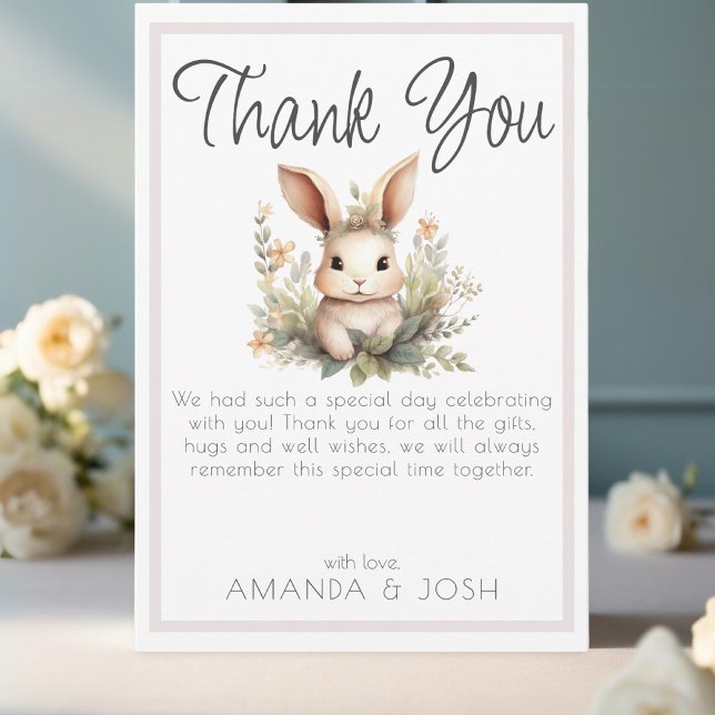 Boho animals cute rabbit botanical Nesting Party Thank You Card (Creator Uploaded)