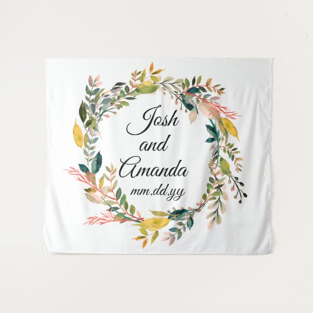 Boho Anniversary Photo Booth Backdrop Botanical Tapestry (Front (Horizontal))
