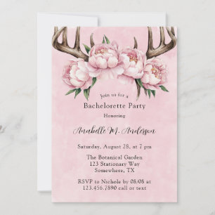 Boho Antler and Pink Peonies Bachelorette Party Invitation