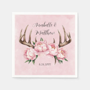 Boho Antler with Pink Peonies Wedding Napkin