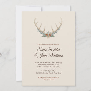 Boho Antlers and Greenery Wedding Invitation