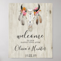Boho Antlers Skull Wood Welcome Wedding