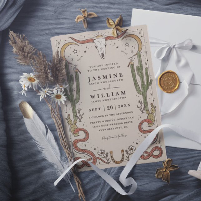 Boho Antlers Southwestern Rustic Elegant Wedding Invitation (Creator Uploaded)