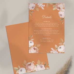 Boho Apricot Peonies Wedding Details Card