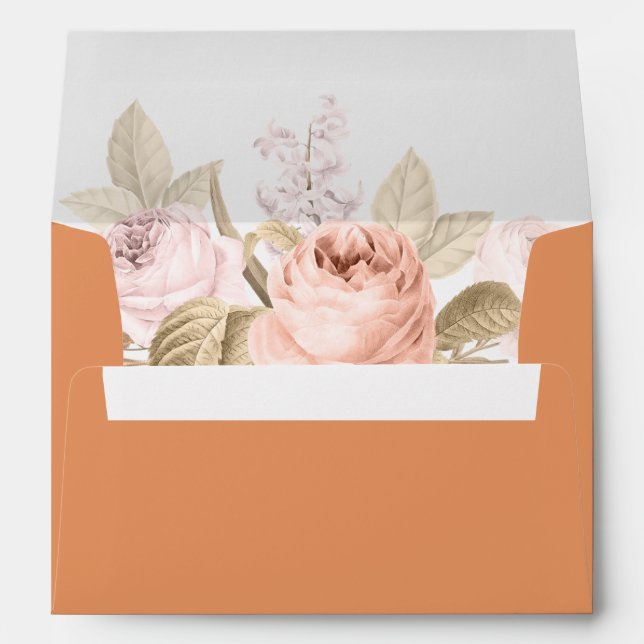 Boho Apricot Peonies Wedding Envelope (Back (Bottom))