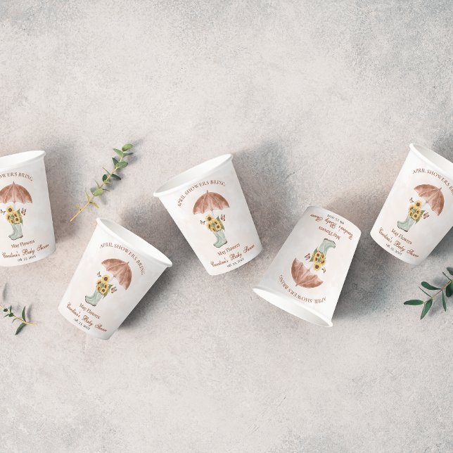 Boho April Showers Bring May Flower Baby Shower Paper Cups (Creator Uploaded)