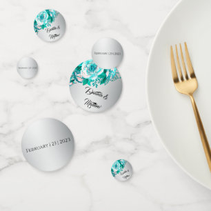 Boho Aqua Roses on Silver Wedding Confetti