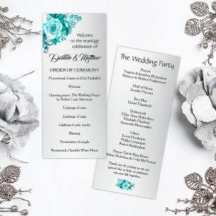 Boho Aqua Roses on Silver Wedding  Programme