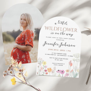 Boho Arch A Little Wildflower Baby Shower Photo  Invitation