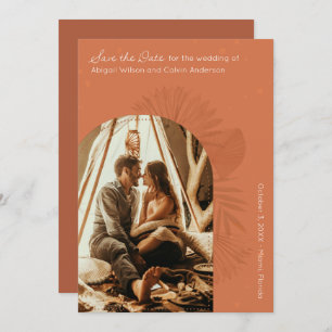 Boho Arch and Palm Terracotta Save the Date Invitation