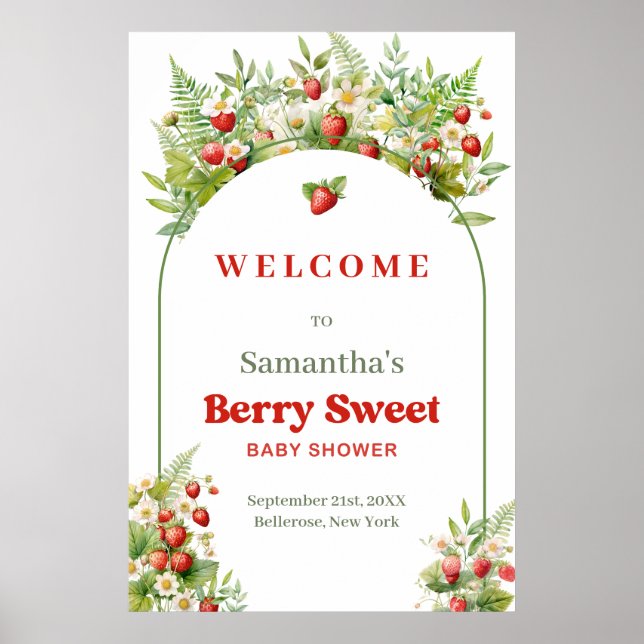 Boho Arch Berry Sweet Wild Strawberry Pink Welcome Poster (Front)