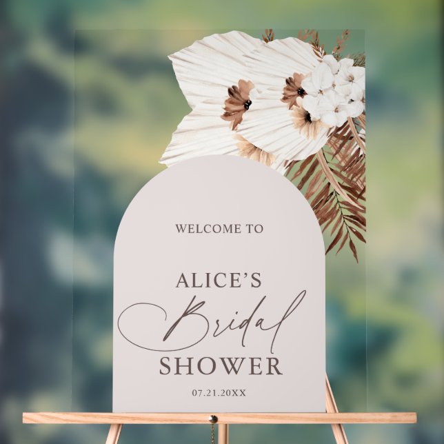 Boho Arch Bridal Shower Welcome Acrylic Sign (Neutral)