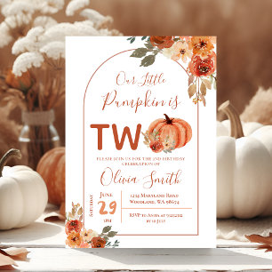 Boho Arch Burnt orange Pumpkin 2nd Birthday Invitation