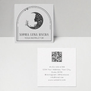 Boho Arch Celestial Crescent Moon QR Code Square Business Card