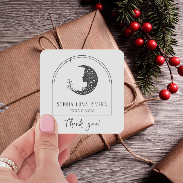 Boho Arch Celestial Crescent Moon Thank You Square Sticker (Boho Arch Celestial Crescent Moon Thank You Square Sticker)