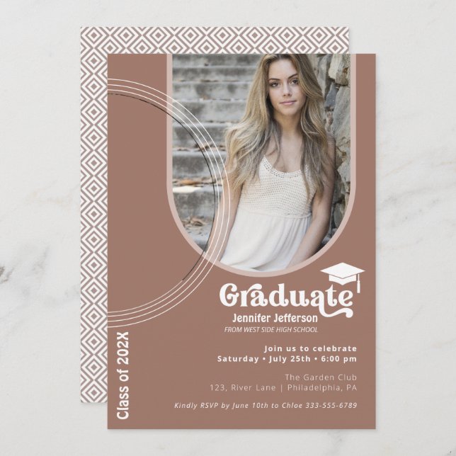 Boho Arch Chic Graduation earth tones invite (Front/Back)