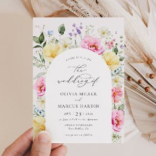 Boho Arch Colourful Floral Spring Elegant Wedding Invitation