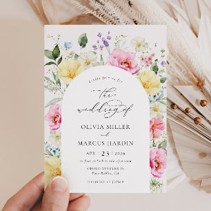 Boho Arch Colourful Floral Spring Elegant Wedding Invitation