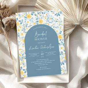 Boho arch colourful light blue yellow wildflowers invitation