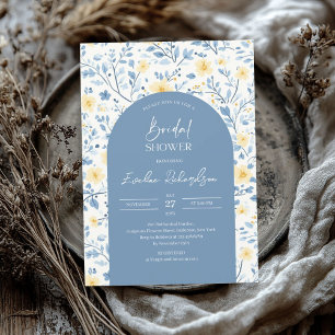 Boho arch colourful light blue yellow wildflowers invitation