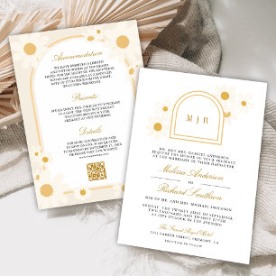 Boho Arch Cream Yellow Daisy All in One Wedding Invitation
