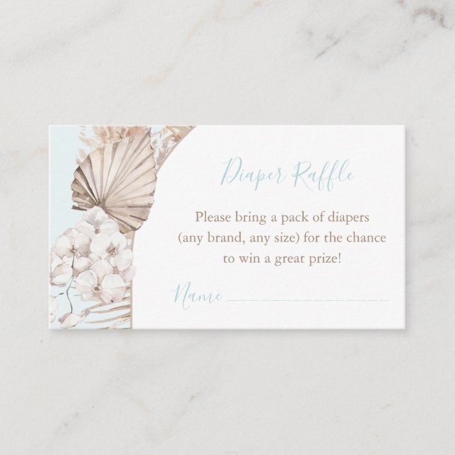 Boho Arch Dried Palm Boy Baby Shower Diaper Raffle Enclosure Card (Front)