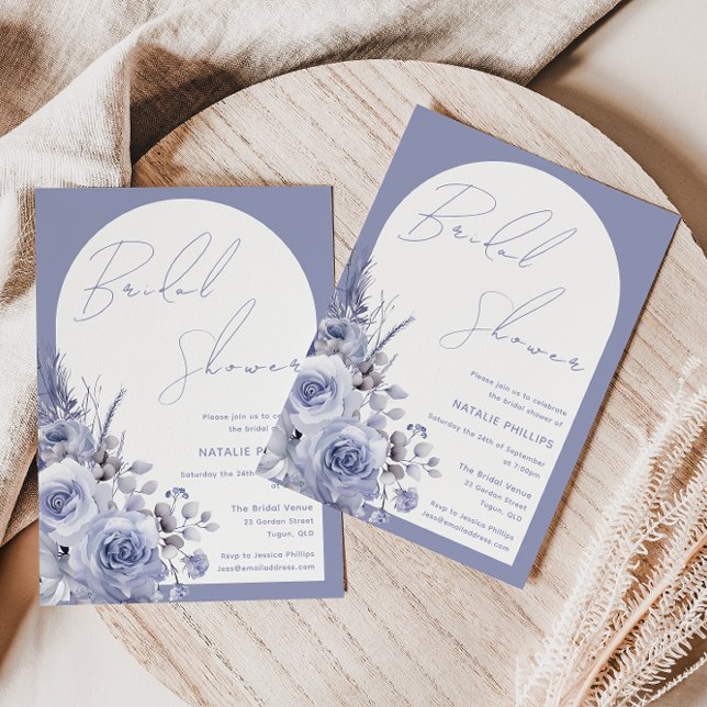 Boho Arch Dusty Blue Floral Bridal Shower Invitation (Creator Uploaded)