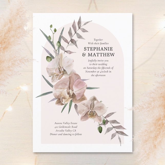 Boho Arch Dusty Orchids Flowy Floral Wedding Invitation (Creator Uploaded)