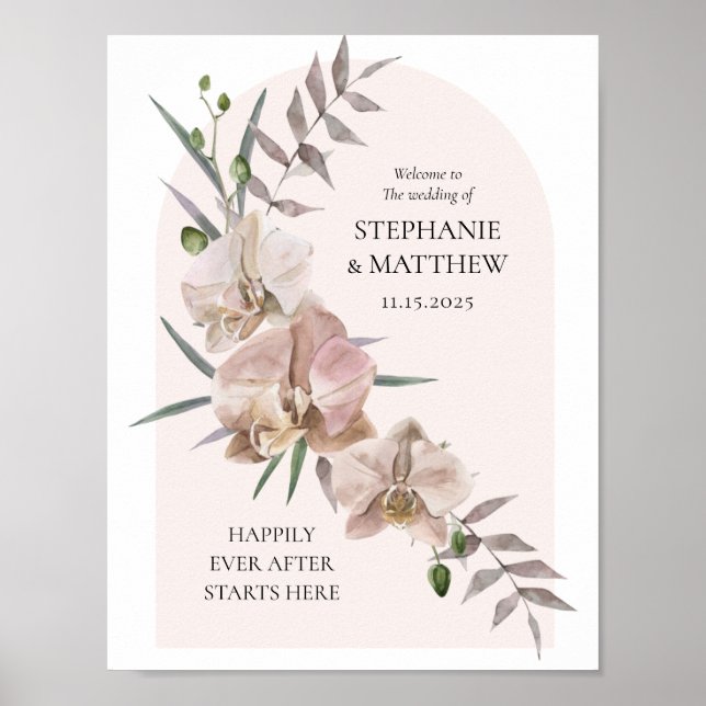 Boho Arch Dusty Orchids Flowy Wedding Poster (Front)
