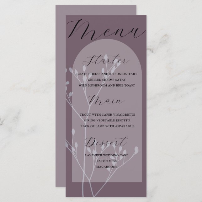 Boho Arch Dusty Plum Foliage Wedding Menu (Front/Back)