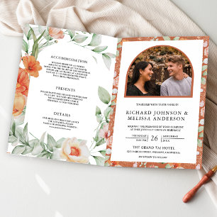 Boho Arch Earthy Floral All in One QR Code Wedding Invitation