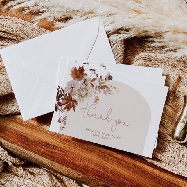 Boho arch fall bridal shower thank you card (Creator Uploaded)