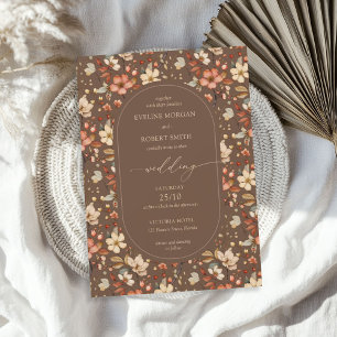 Boho Arch Fall terracotta brown rusty wildflowers Invitation