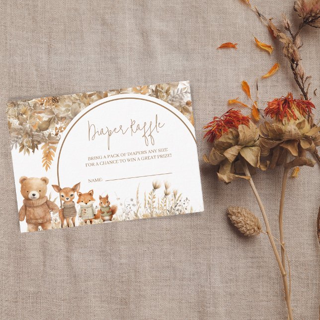 Boho Arch Fall  Woodland Animals Diaper Raffle Enclosure Card (Creator Uploaded)