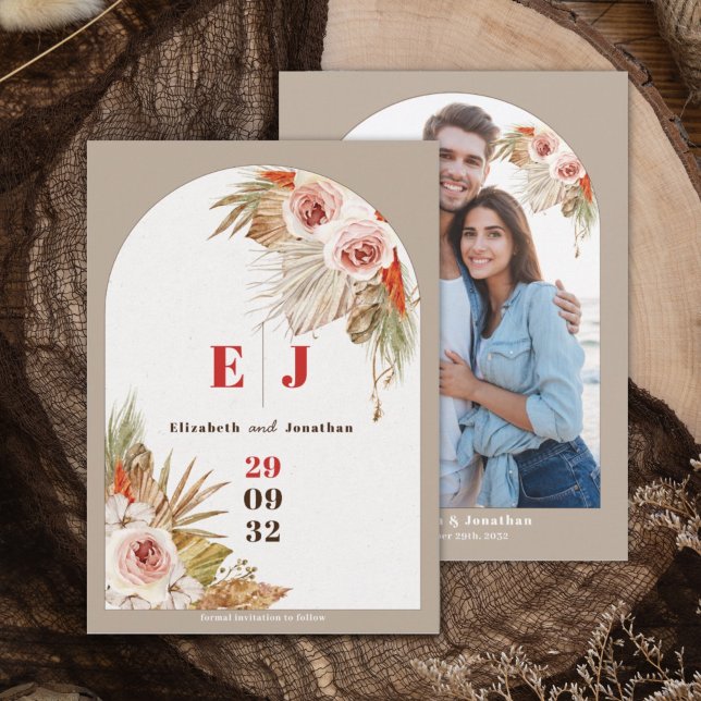 Boho arch frame floral Earth tones  wedding photo Save The Date (Creator Uploaded)